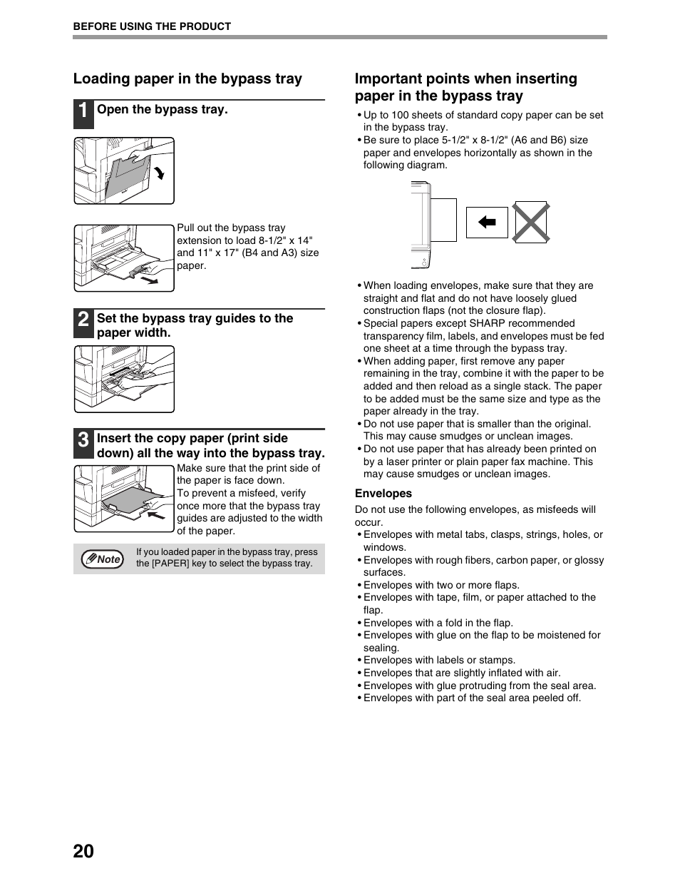 Loading paper in the bypass tray | Sharp AR-M162 User Manual | Page 22 / 372