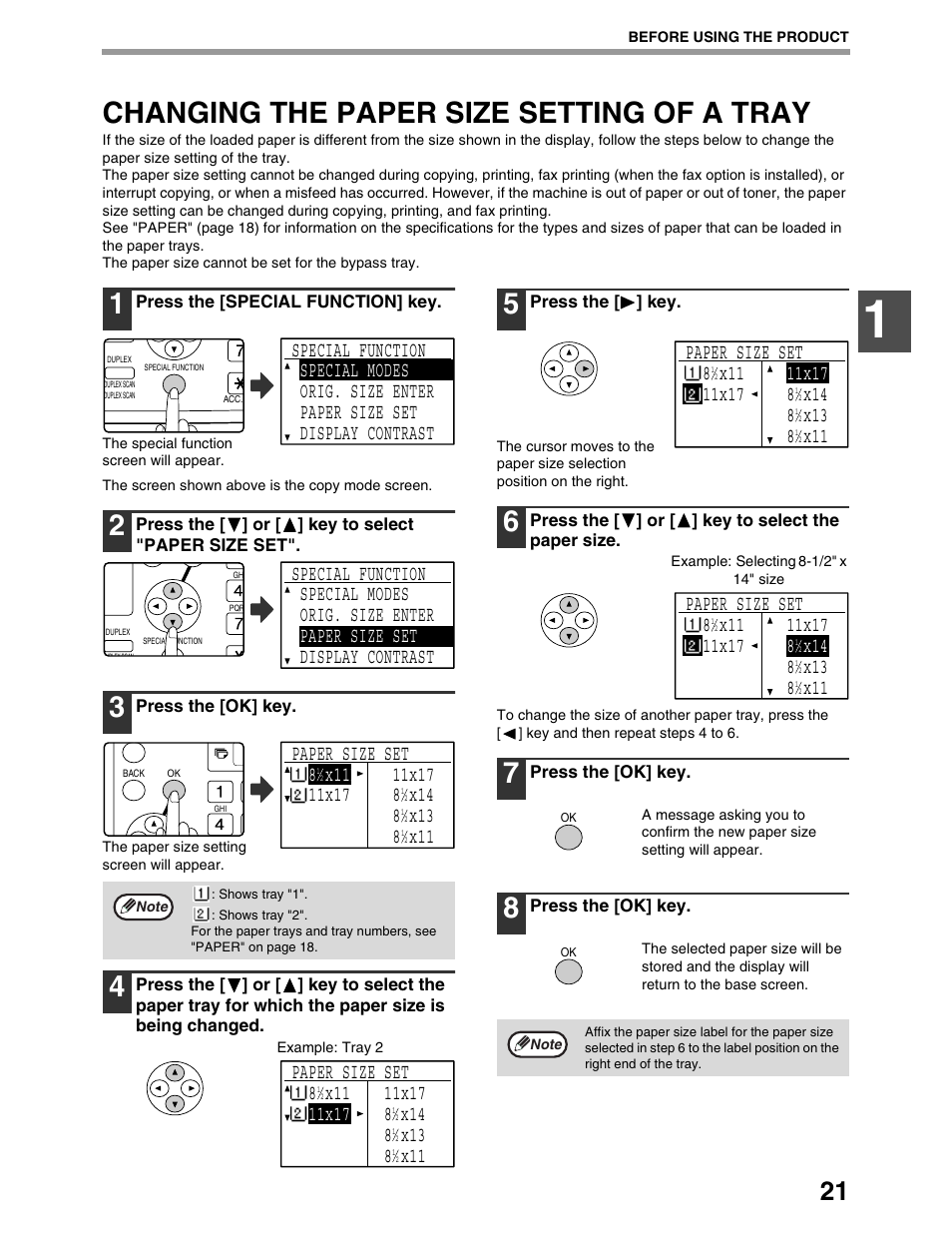 Changing the paper size setting of a tray | Sharp AR-M162 User Manual | Page 23 / 372