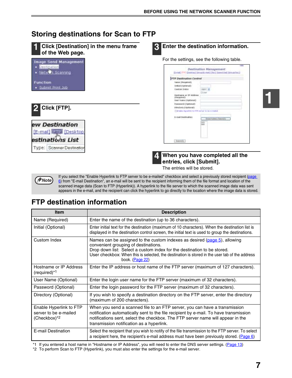 Storing destinations for scan to ftp, Ftp destination information | Sharp AR-M162 User Manual | Page 251 / 372