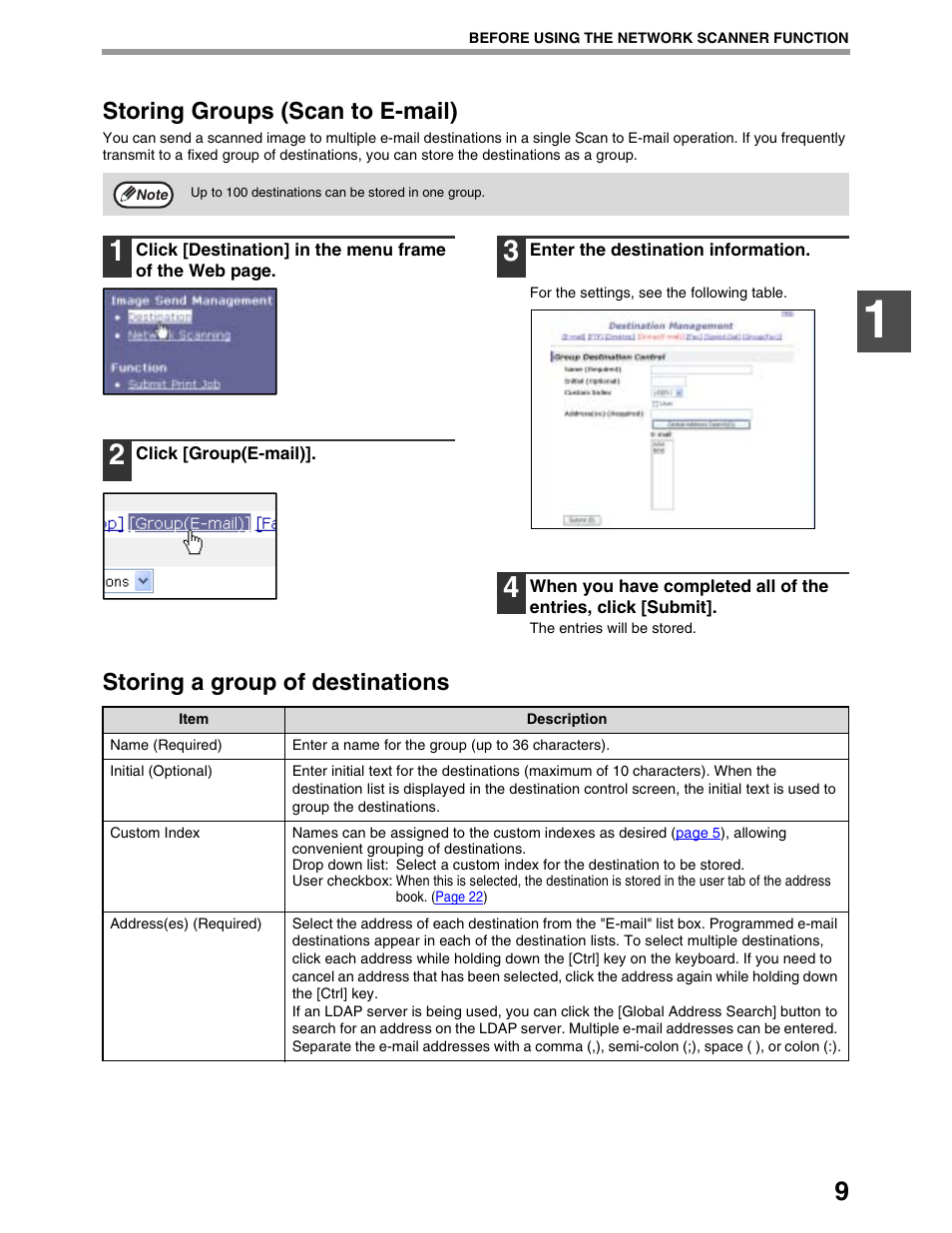 Storing groups (scan to e-mail), Storing a group of destinations | Sharp AR-M162 User Manual | Page 253 / 372