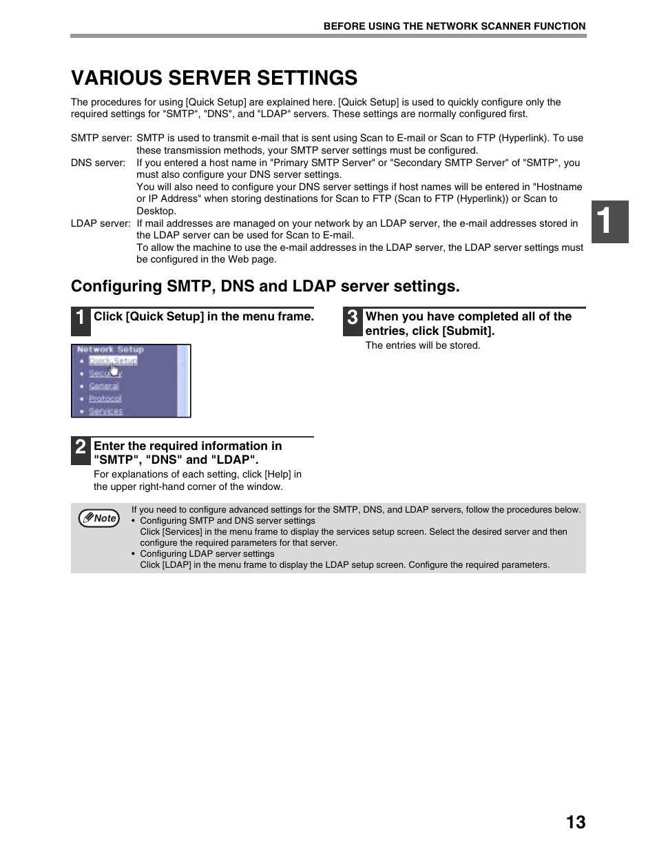 Various server settings, Configuring smtp, dns and ldap server settings | Sharp AR-M162 User Manual | Page 257 / 372