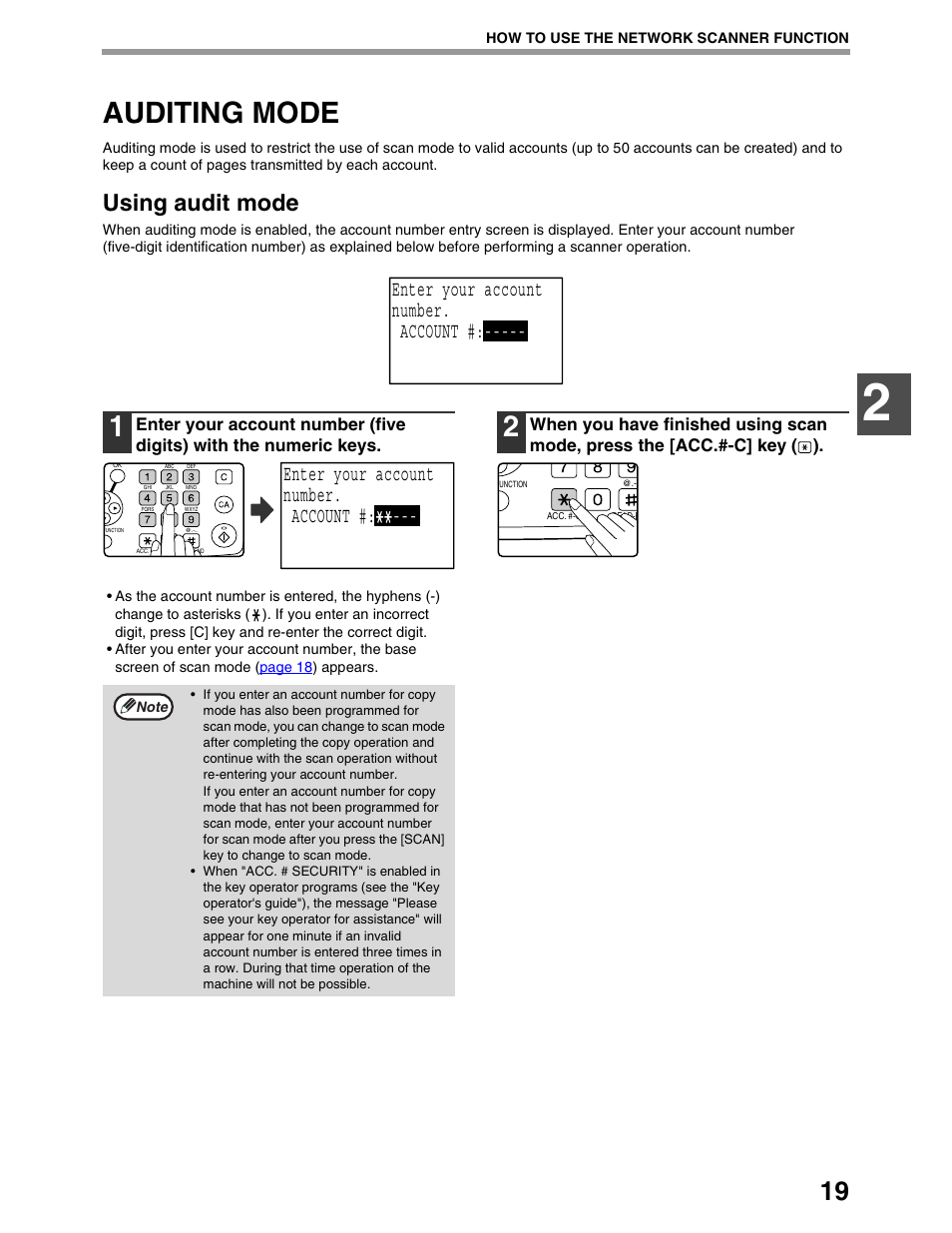 Auditing mode, Using audit mode, Enter your account number. account | Sharp AR-M162 User Manual | Page 263 / 372