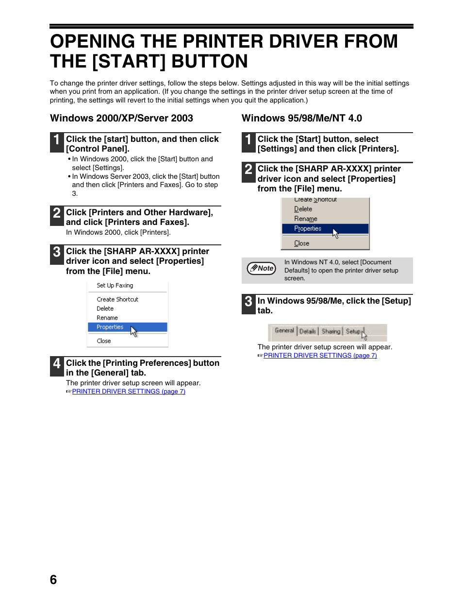 Opening the printer driver from the [start] button | Sharp AR-M162 User Manual | Page 290 / 372