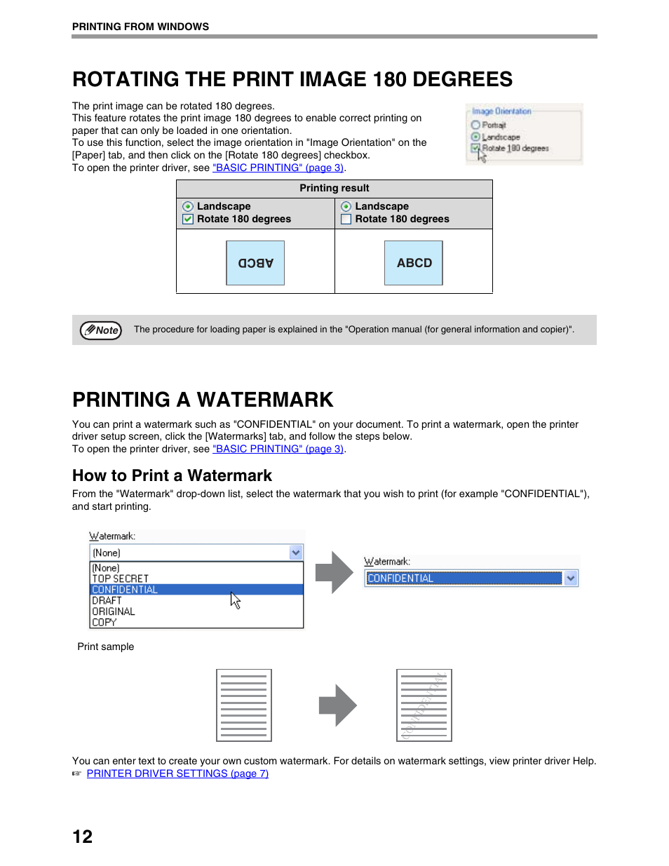 Rotating the print image 180 degrees, Printing a watermark, How to print a watermark | Sharp AR-M162 User Manual | Page 296 / 372