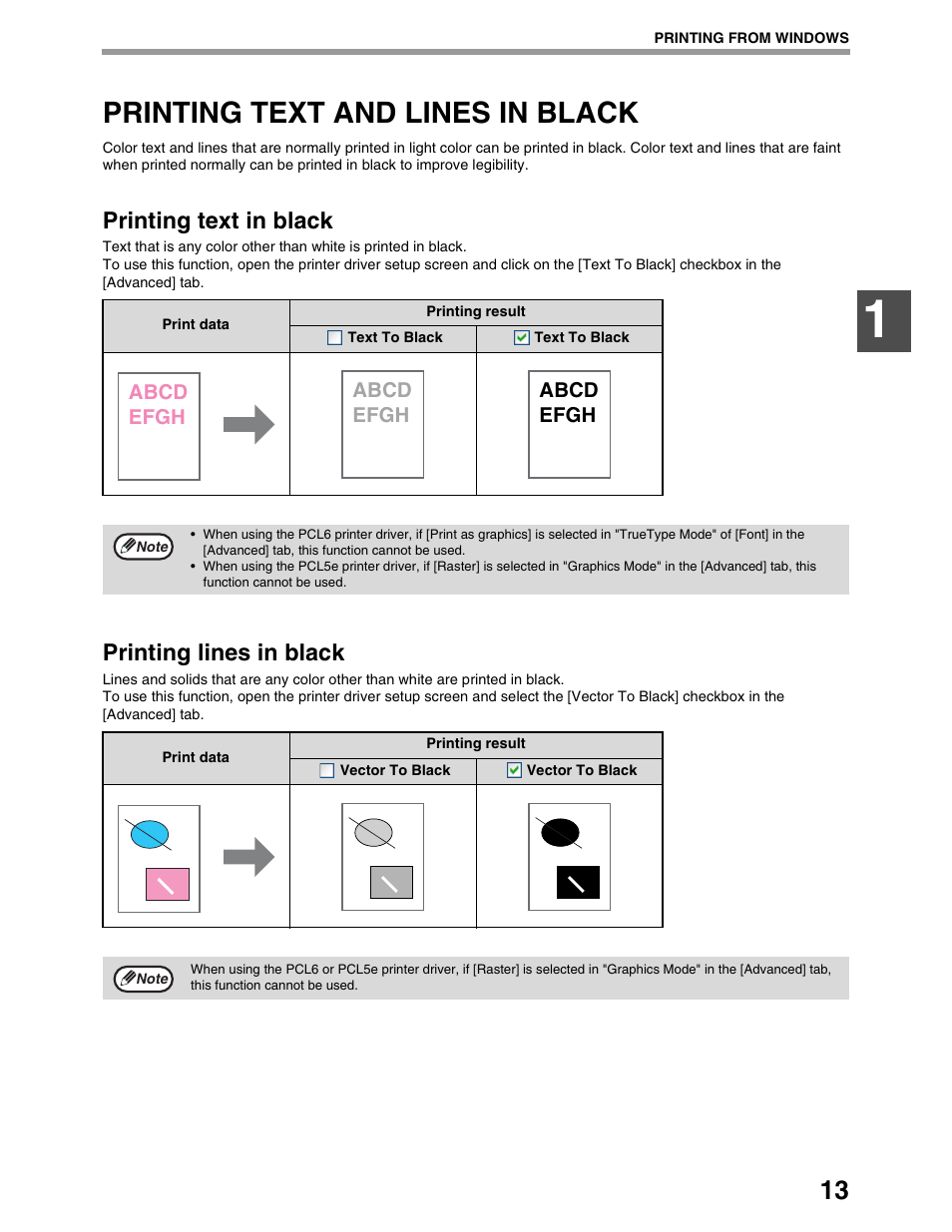 Printing text and lines in black, Printing text in black, Printing lines in black | Sharp AR-M162 User Manual | Page 297 / 372