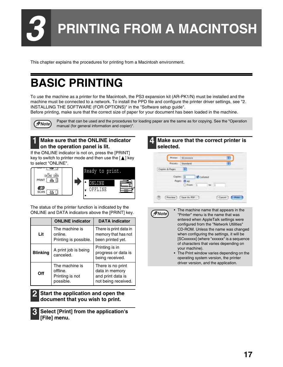 Printing from a macintosh, Basic printing | Sharp AR-M162 User Manual | Page 301 / 372