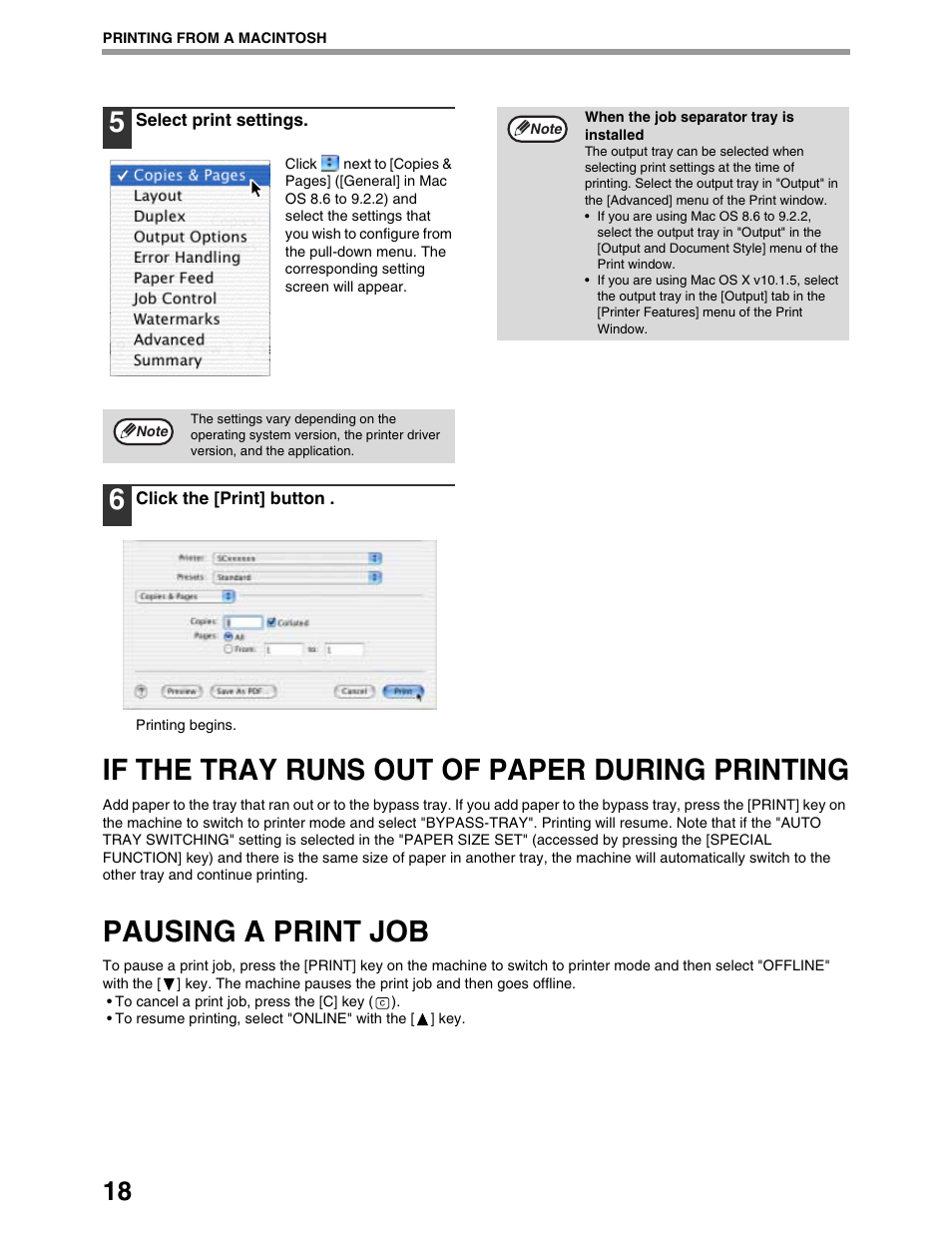 If the tray runs out of paper during printing, Pausing a print job | Sharp AR-M162 User Manual | Page 302 / 372