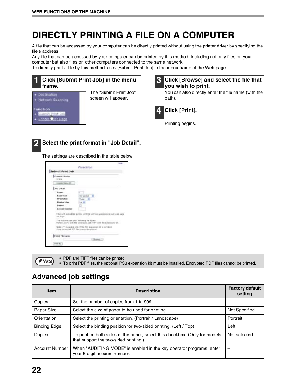 Directly printing a file on a computer, Advanced job settings | Sharp AR-M162 User Manual | Page 306 / 372