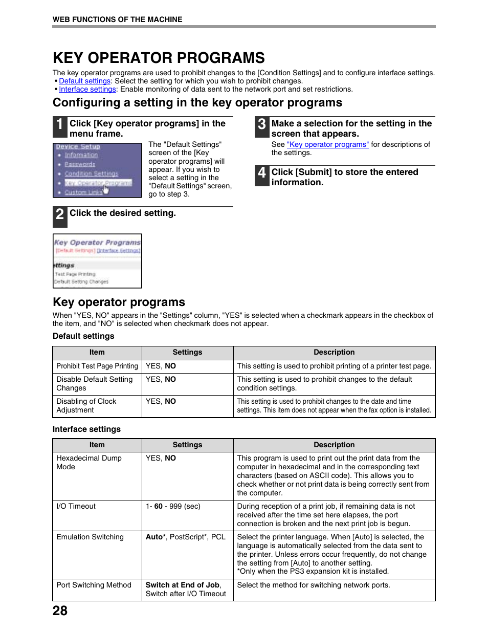 Key operator programs, Configuring a setting in the key operator programs | Sharp AR-M162 User Manual | Page 312 / 372