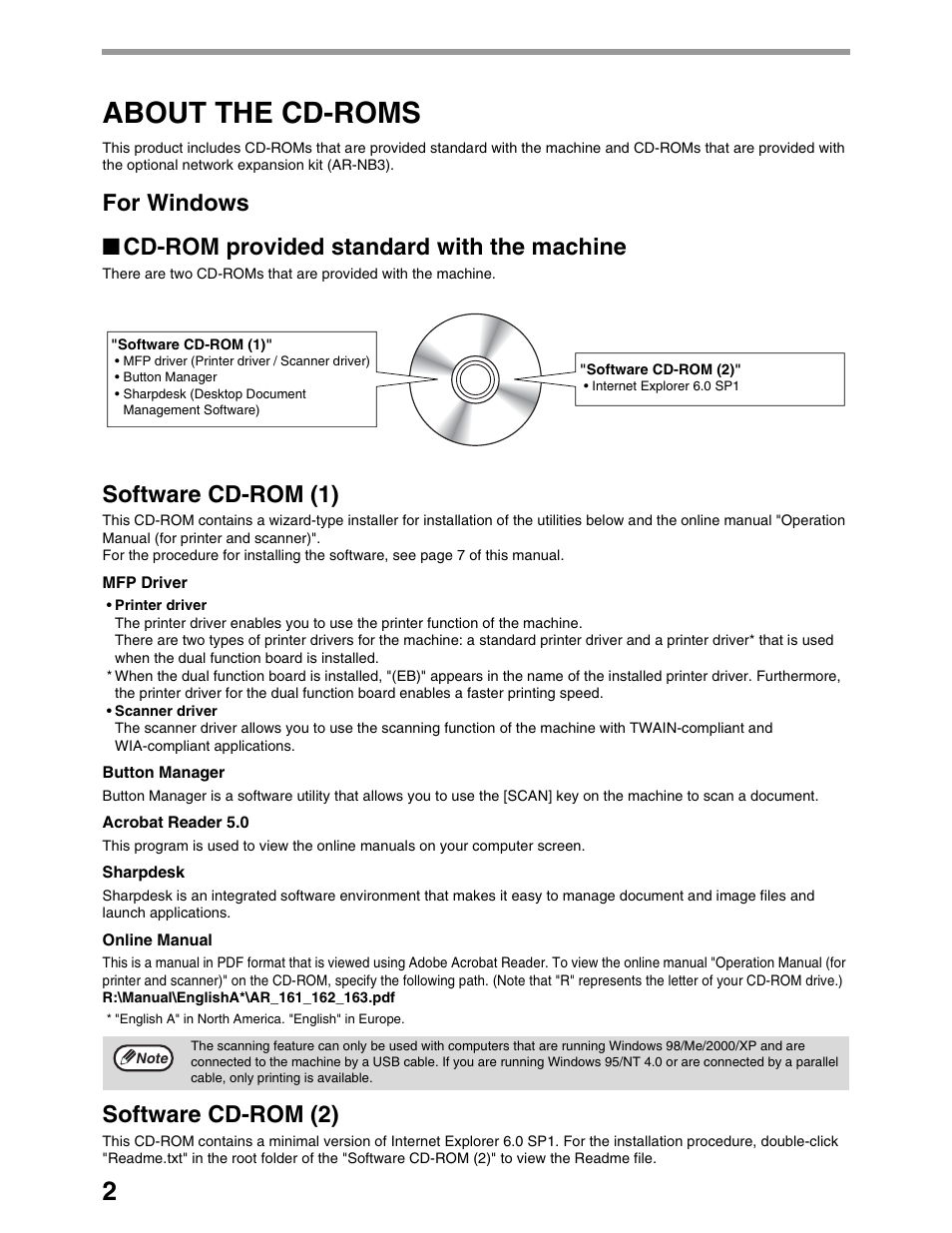 About the cd-roms, Software cd-rom (1), Software cd-rom (2) | Sharp AR-M162 User Manual | Page 328 / 372