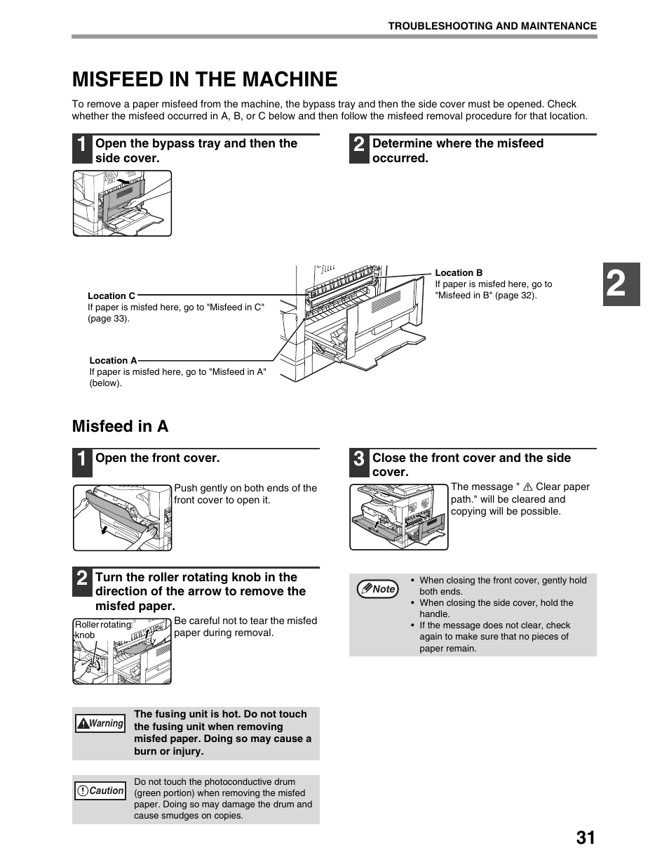 Misfeed in the machine, Misfeed in a | Sharp AR-M162 User Manual | Page 33 / 372