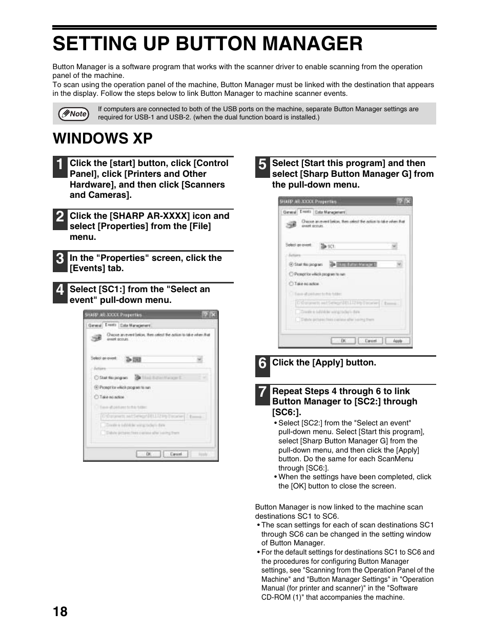 Setting up button manager, Windows xp 1 | Sharp AR-M162 User Manual | Page 344 / 372