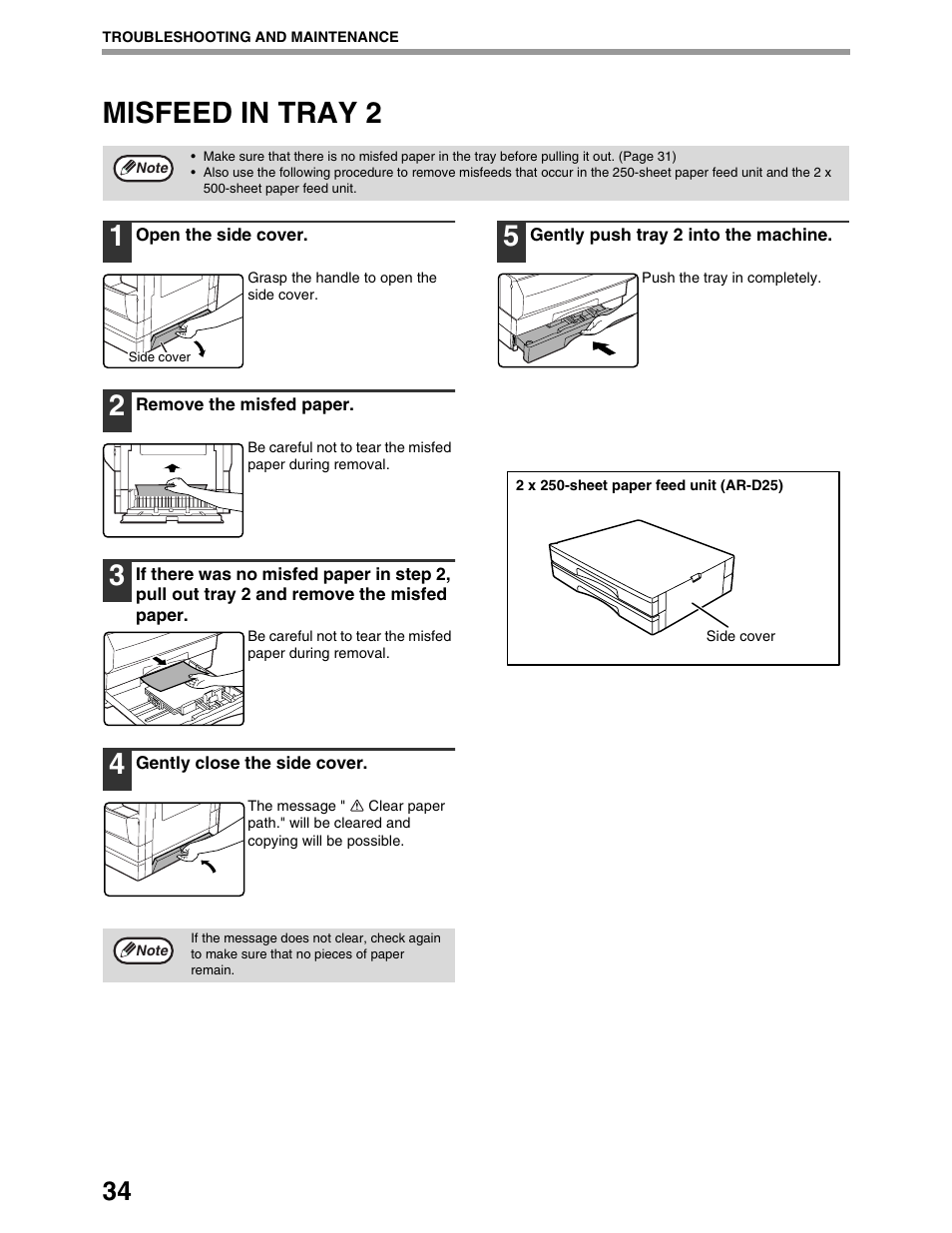 Misfeed in tray 2 1 | Sharp AR-M162 User Manual | Page 36 / 372