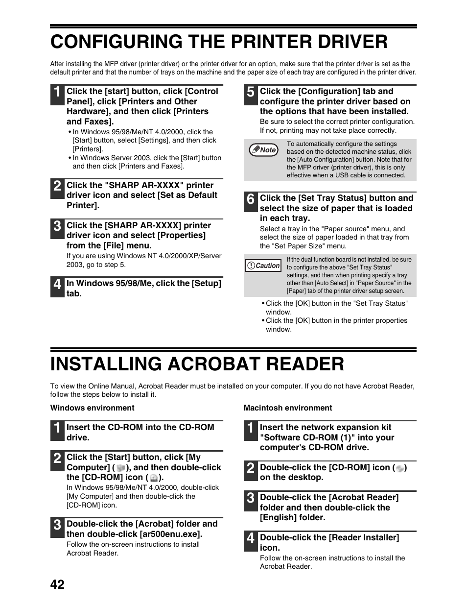 Configuring the printer driver, Installing acrobat reader | Sharp AR-M162 User Manual | Page 368 / 372