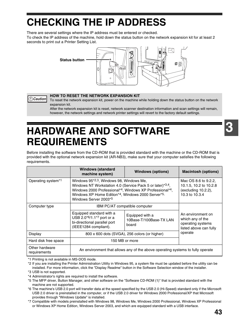 Checking the ip address, Hardware and software requirements | Sharp AR-M162 User Manual | Page 369 / 372