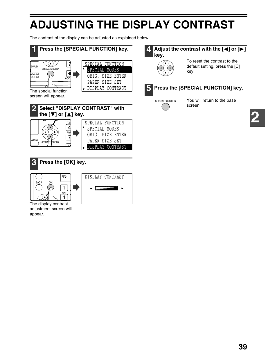 Adjusting the display contrast | Sharp AR-M162 User Manual | Page 41 / 372
