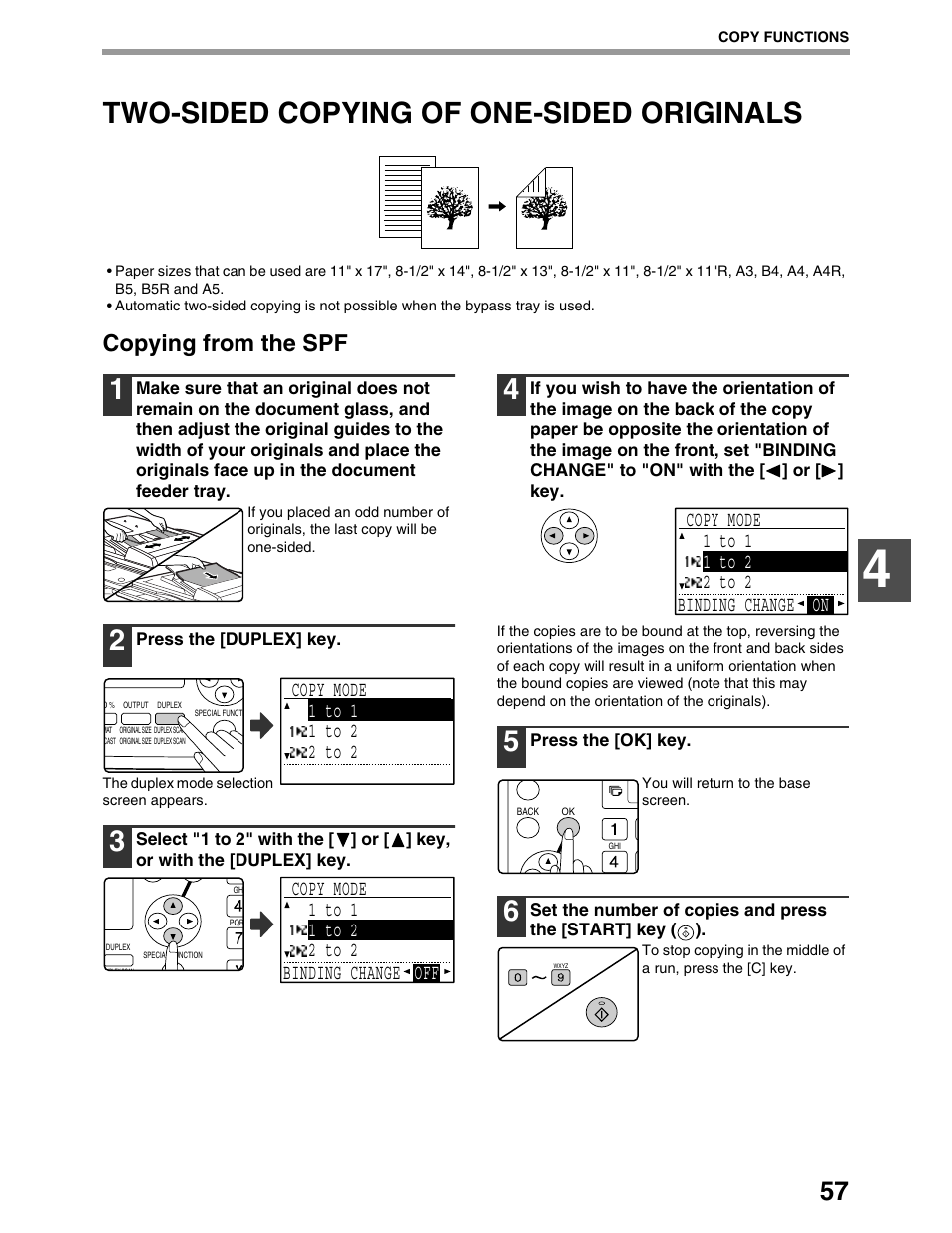 Two-sided copying of one-sided originals, Copying from the spf | Sharp AR-M162 User Manual | Page 59 / 372