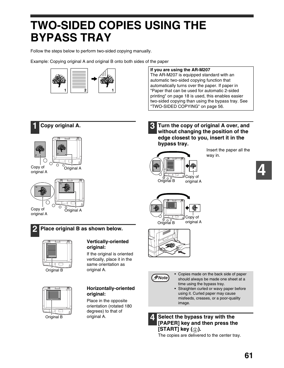 Two-sided copies using the bypass tray | Sharp AR-M162 User Manual | Page 63 / 372