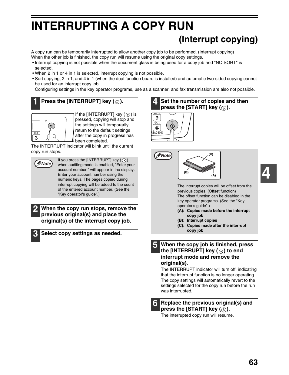 Interrupting a copy run, Interrupt copying) | Sharp AR-M162 User Manual | Page 65 / 372