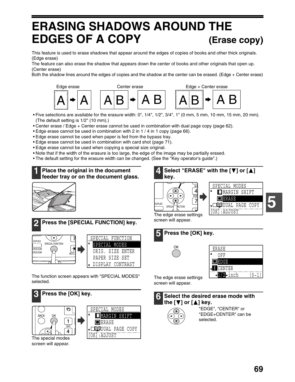 Erasing shadows around the edges of a copy, Erase copy) | Sharp AR-M162 User Manual | Page 71 / 372