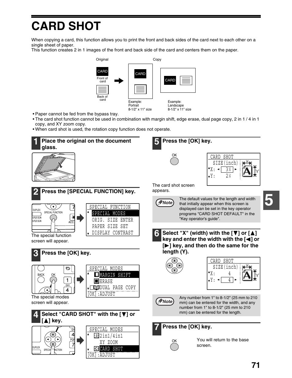 Card shot, Card shot size(inch) x: 3 y: 2, Card shot size(inch) x: 4 y: 4 | Sharp AR-M162 User Manual | Page 73 / 372