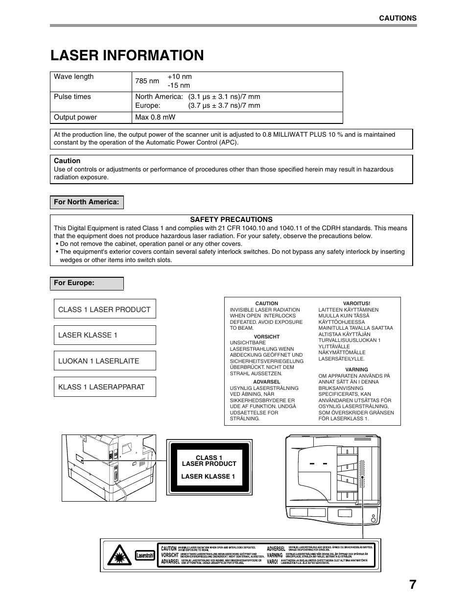 Laser information | Sharp AR-M162 User Manual | Page 9 / 372