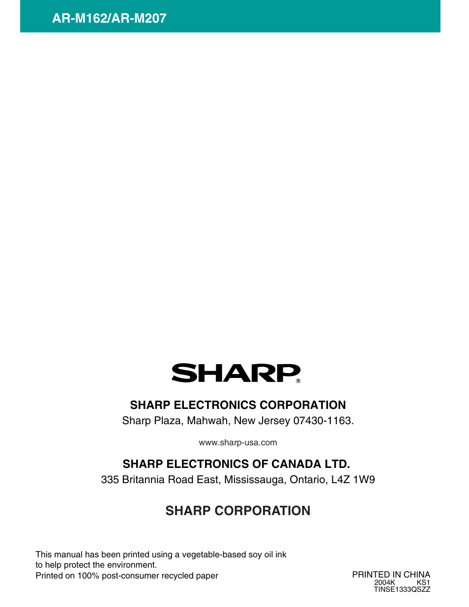 Sharp corporation, Sharp electronics corporation, Sharp electronics of canada ltd | Sharp AR-M162 User Manual | Page 92 / 372
