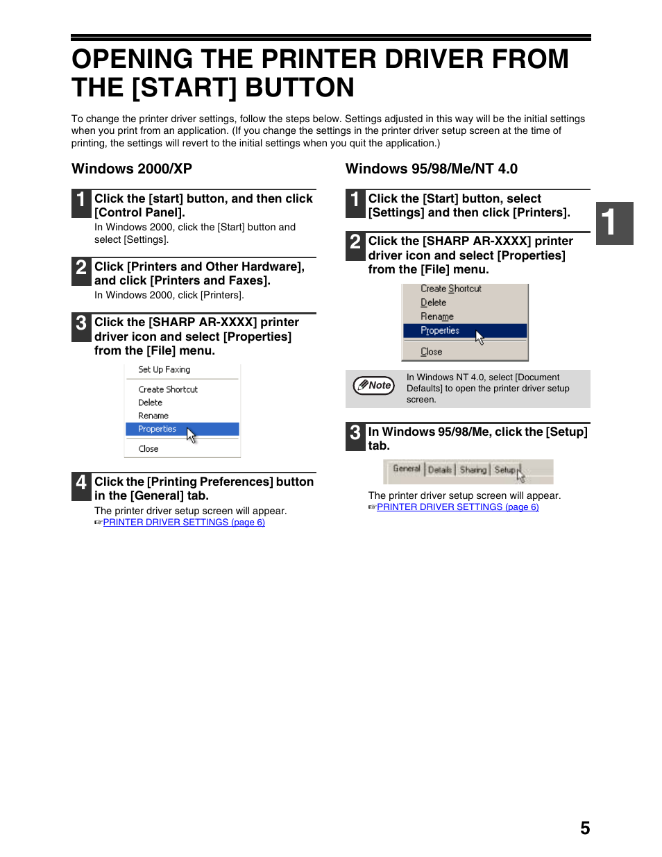 Opening the printer driver from the [start] button | Sharp AR-M162 User Manual | Page 98 / 372