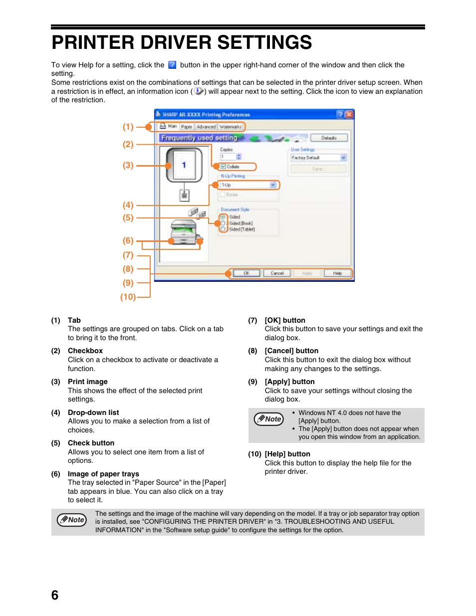 Printer driver settings | Sharp AR-M162 User Manual | Page 99 / 372