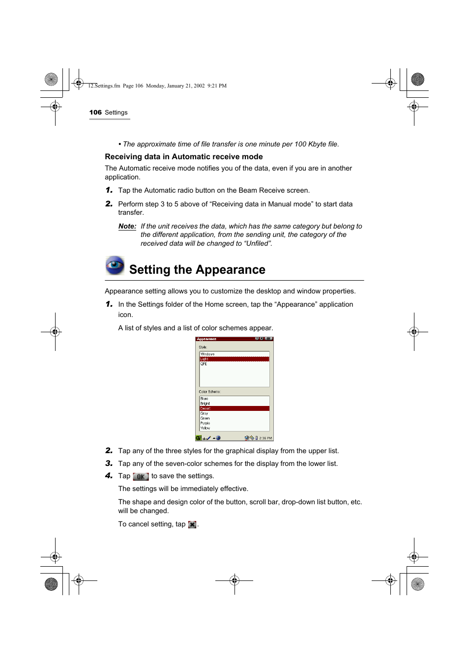 Setting the appearance | Sharp SL-5500 User Manual | Page 111 / 148