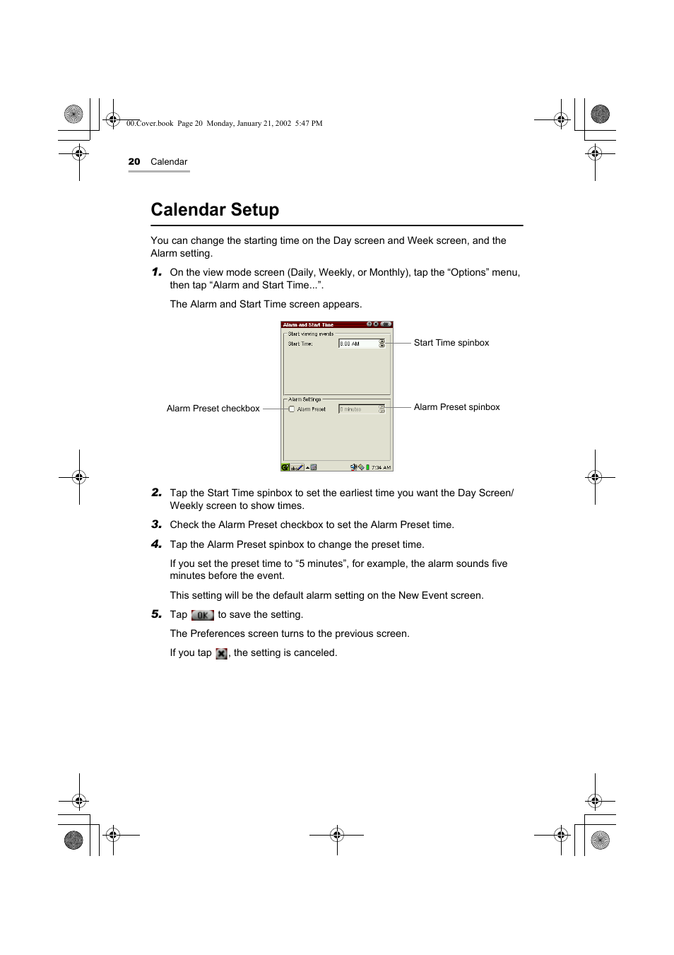 Calendar setup | Sharp SL-5500 User Manual | Page 25 / 148