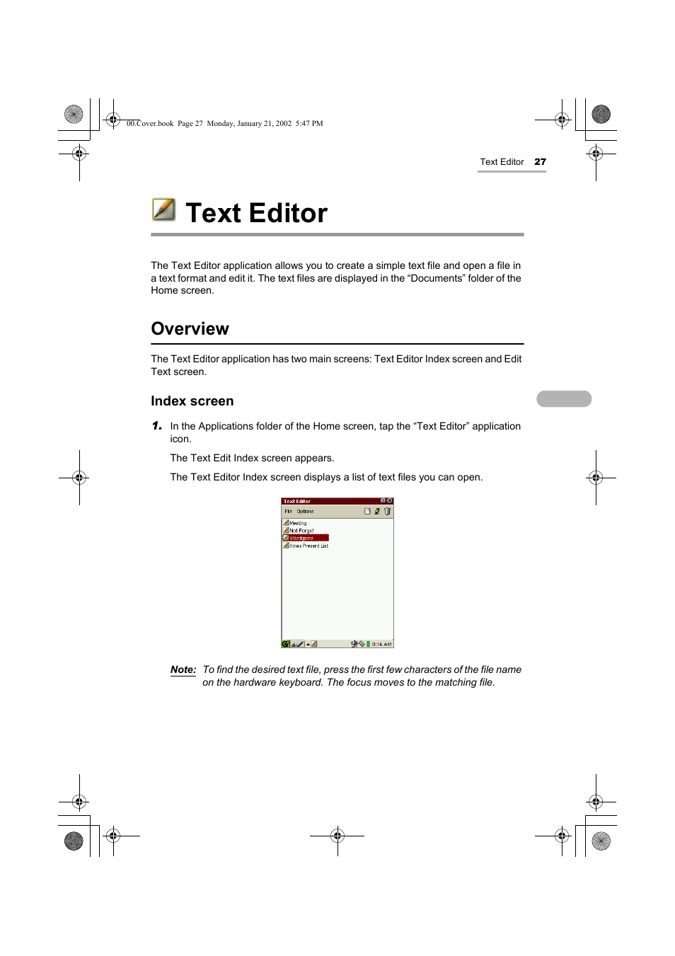 Text editor, Overview | Sharp SL-5500 User Manual | Page 32 / 148