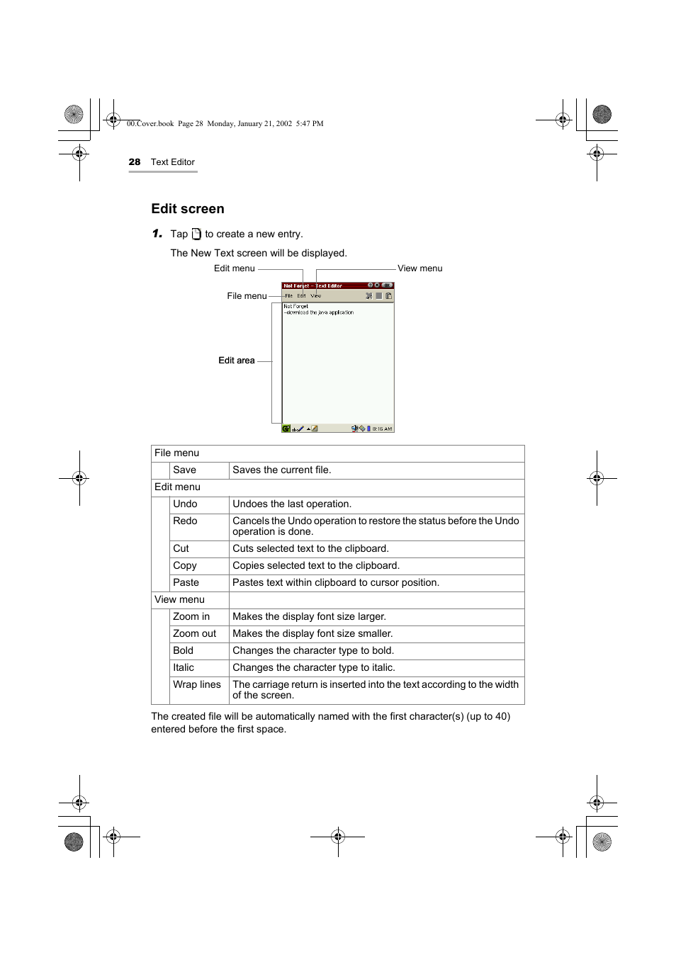 Edit screen | Sharp SL-5500 User Manual | Page 33 / 148