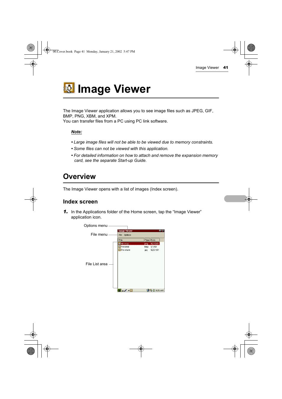 Image viewer, Overview | Sharp SL-5500 User Manual | Page 46 / 148