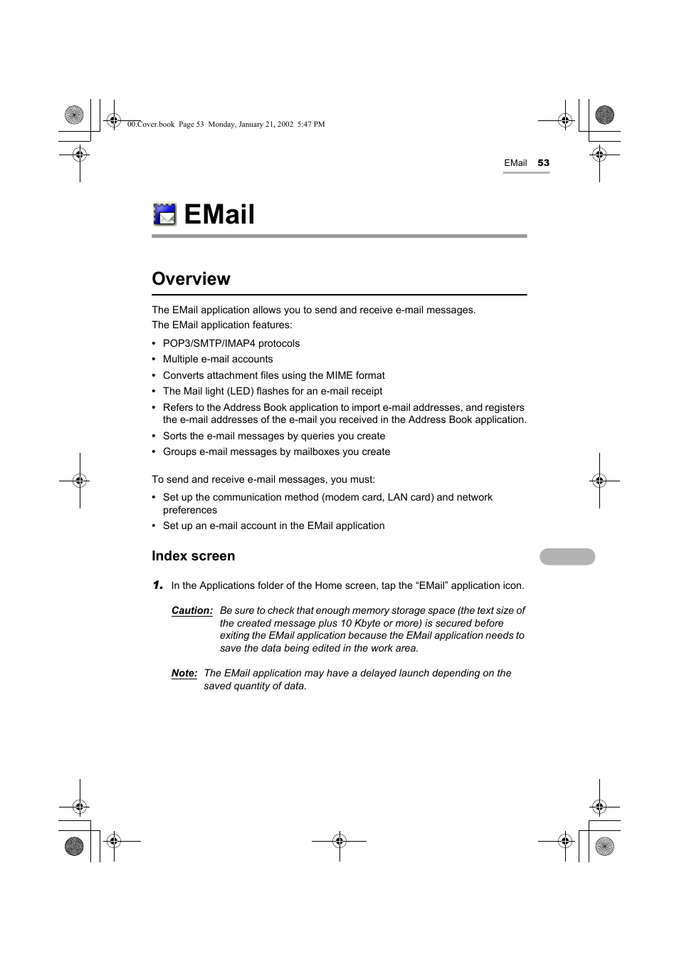 Email, Overview | Sharp SL-5500 User Manual | Page 58 / 148