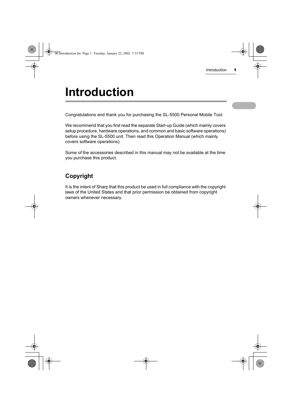 Introduction | Sharp SL-5500 User Manual | Page 6 / 148