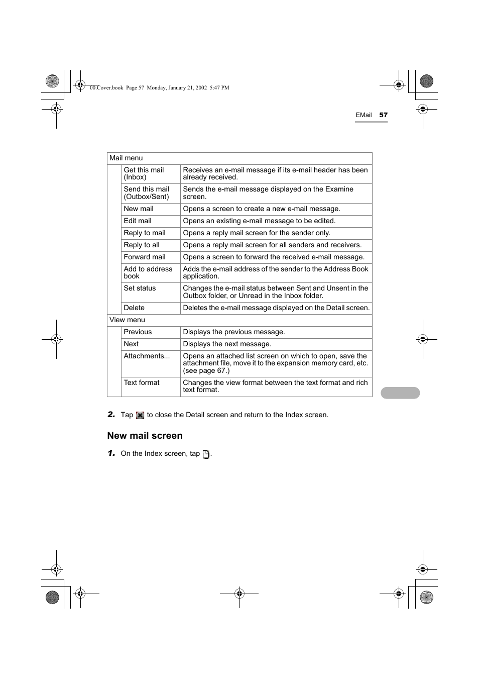 New mail screen | Sharp SL-5500 User Manual | Page 62 / 148