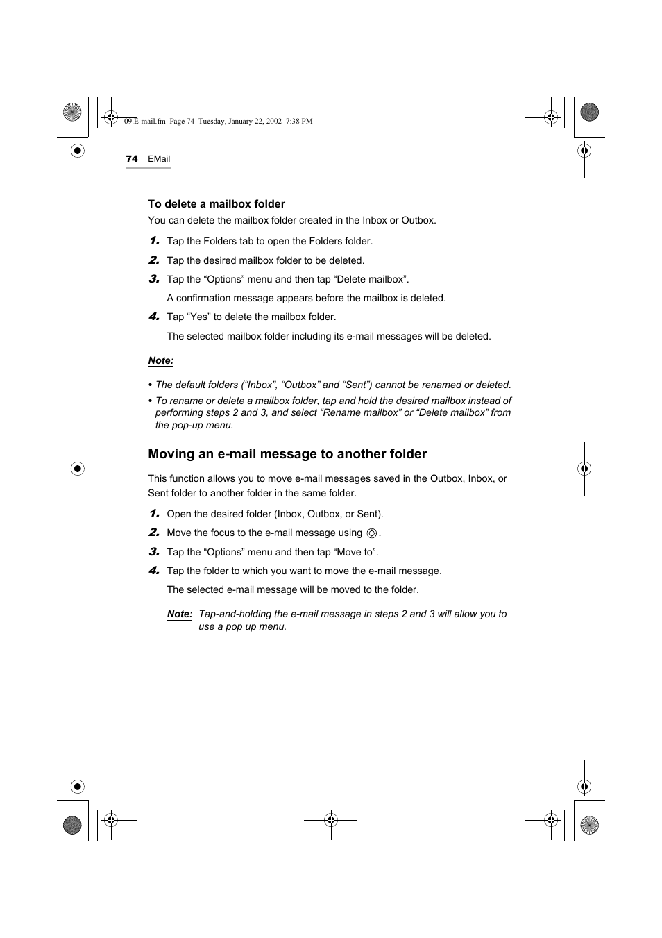 Moving an e-mail message to another folder | Sharp SL-5500 User Manual | Page 79 / 148