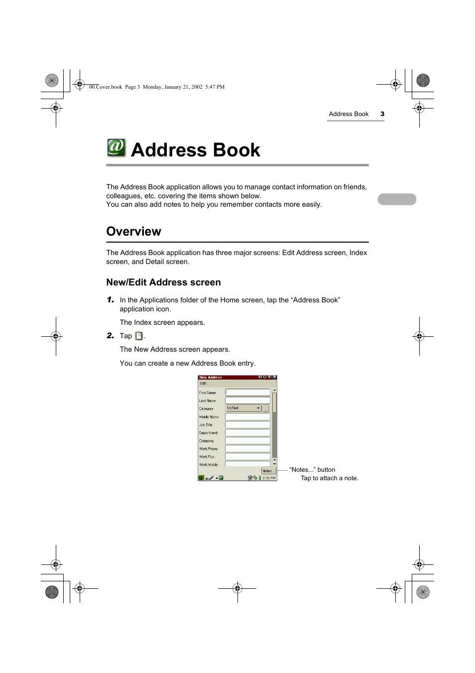 Address book, Overview | Sharp SL-5500 User Manual | Page 8 / 148