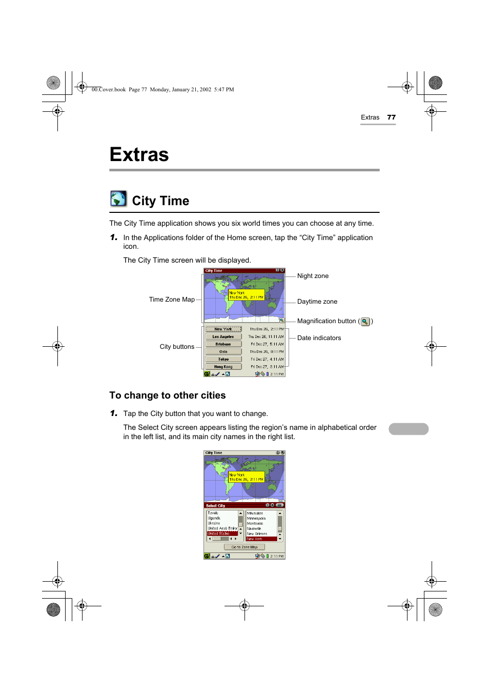 Extras, City time | Sharp SL-5500 User Manual | Page 82 / 148