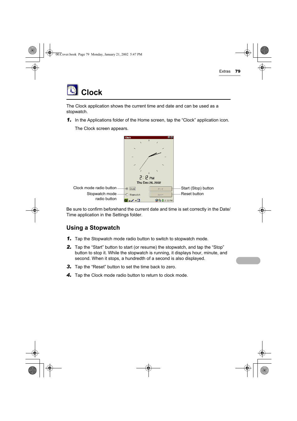 Clock, Using a stopwatch | Sharp SL-5500 User Manual | Page 84 / 148