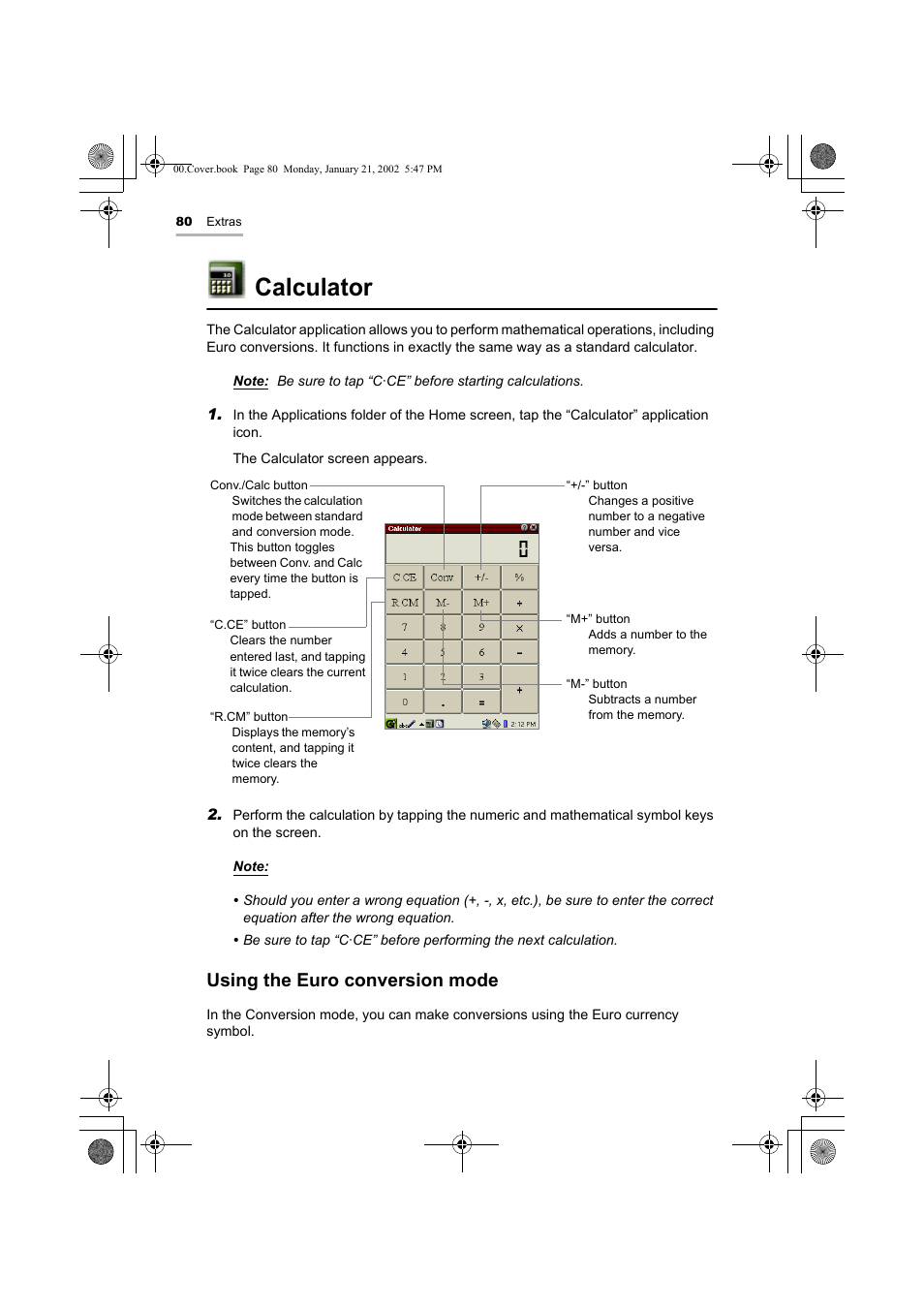 Calculator, Using the euro conversion mode | Sharp SL-5500 User Manual | Page 85 / 148