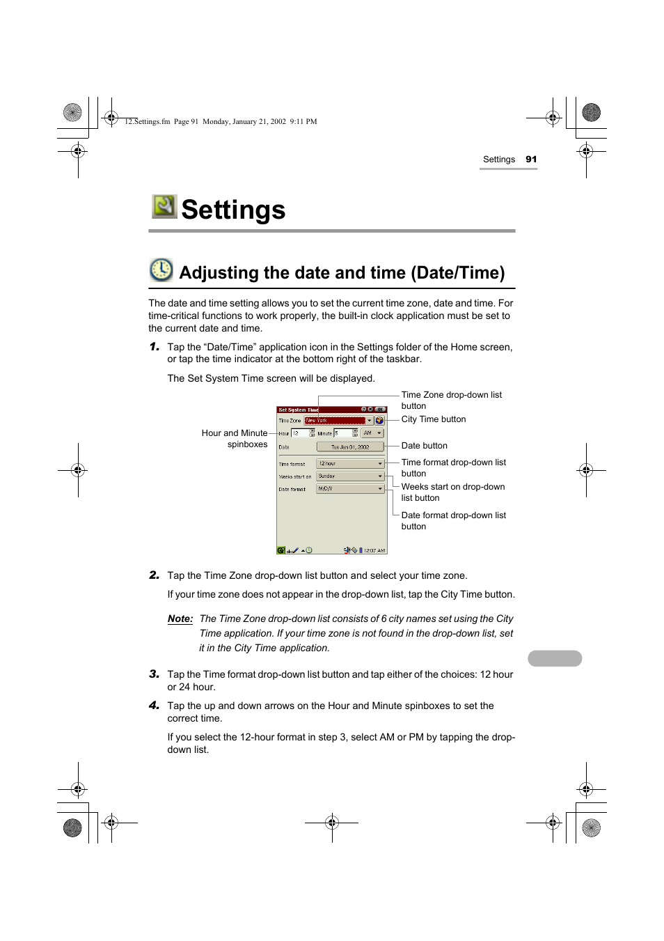 Settings, Adjusting the date and time (date/time) | Sharp SL-5500 User Manual | Page 96 / 148