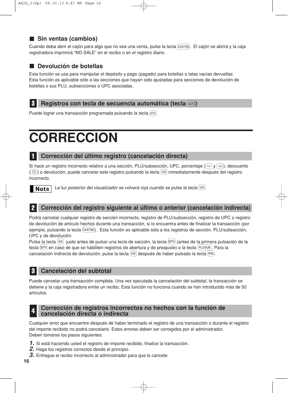 Correccion | Sharp XE-A42S User Manual | Page 100 / 132