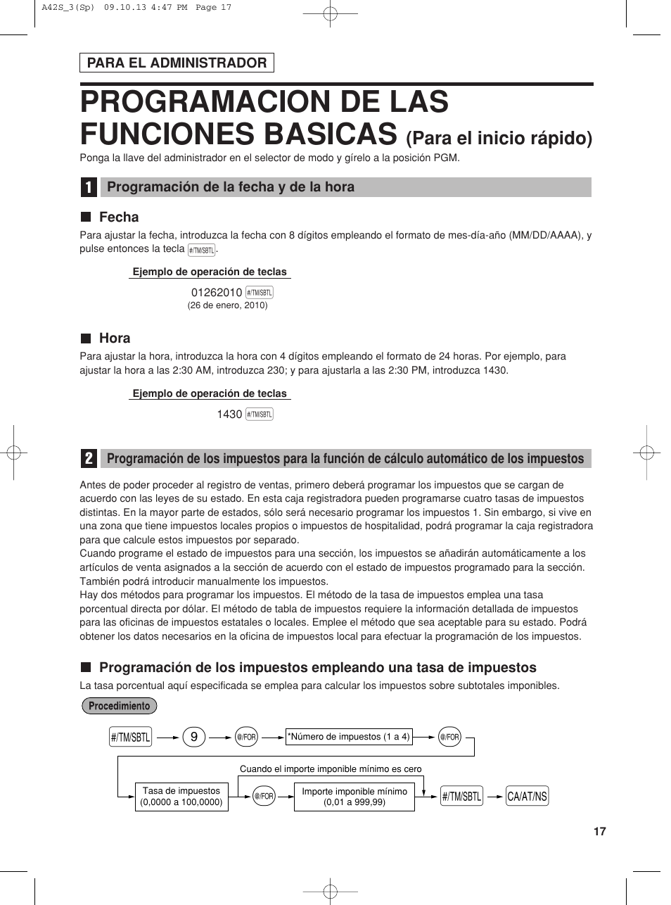 Programacion de las funciones basicas, S@ 9 @ @ s a, Para el inicio rápido) | Sharp XE-A42S User Manual | Page 101 / 132