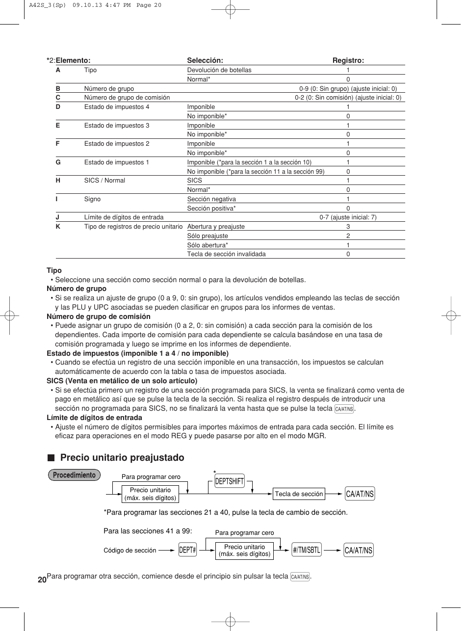 Precio unitario preajustado | Sharp XE-A42S User Manual | Page 104 / 132