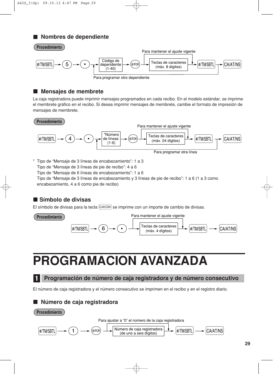 Programacion avanzada, Sp 6, Sp 5 s | Sp 4, 1s @ s a | Sharp XE-A42S User Manual | Page 113 / 132