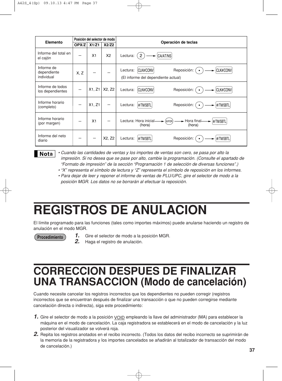 Registros de anulacion, Pk k, Ps s | Sharp XE-A42S User Manual | Page 121 / 132