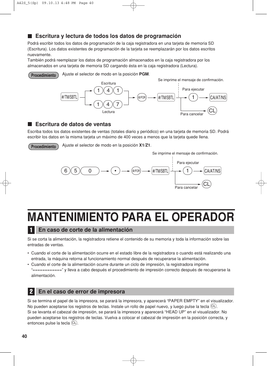 Mantenimiento para el operador, S@ a, 1l 650 p | S@ 141 a | Sharp XE-A42S User Manual | Page 124 / 132