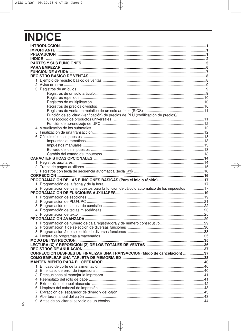 Indice | Sharp XE-A42S User Manual | Page 86 / 132